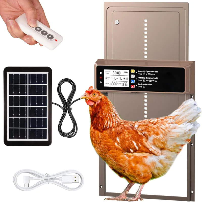 NyPots Automatic Chicken Coop Door Solar Powered, LCD Display